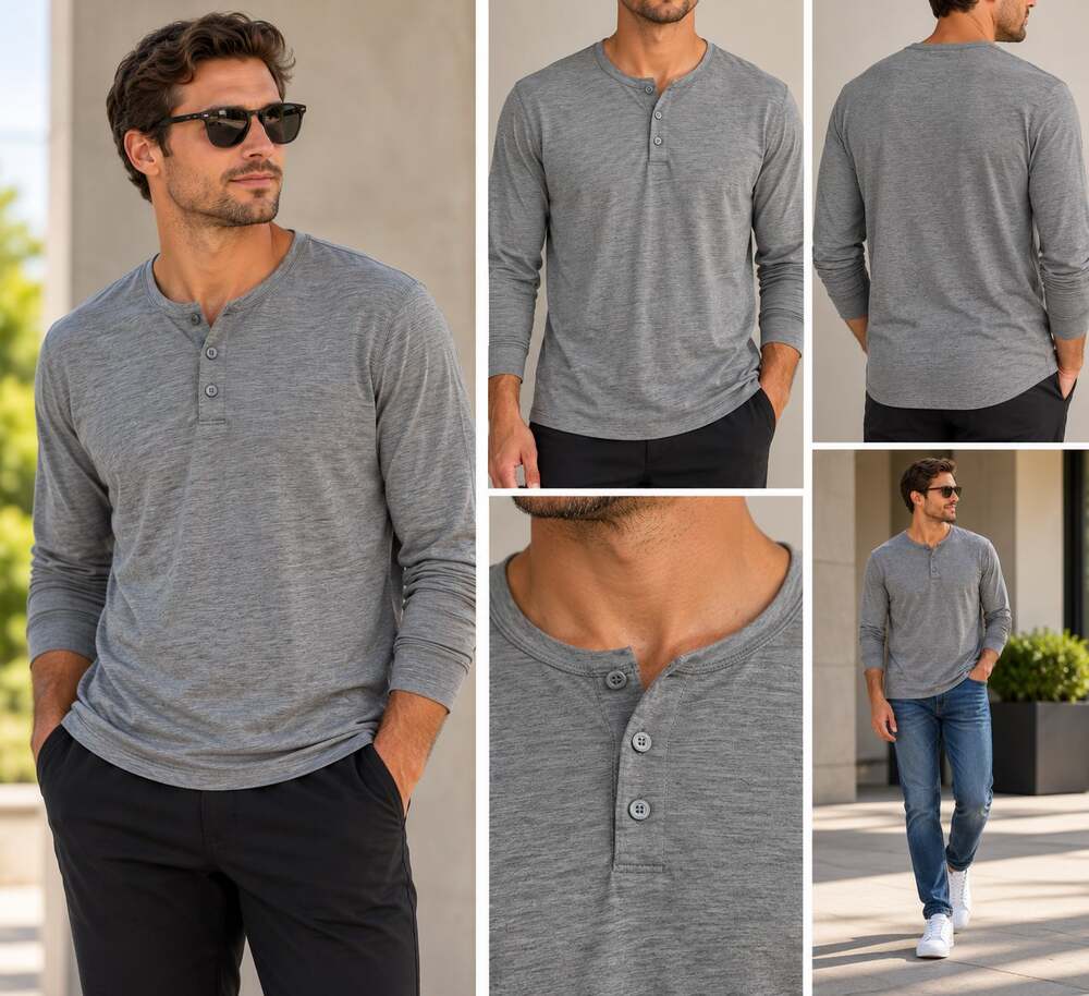 Lululemon Men's Light Heather Gray Long Sleeve Henley Shirt XL